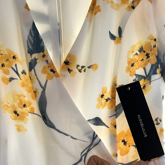 Lulus French Countryside White and Yellow Floral Print High-Low Dress - Picture 5 of 7